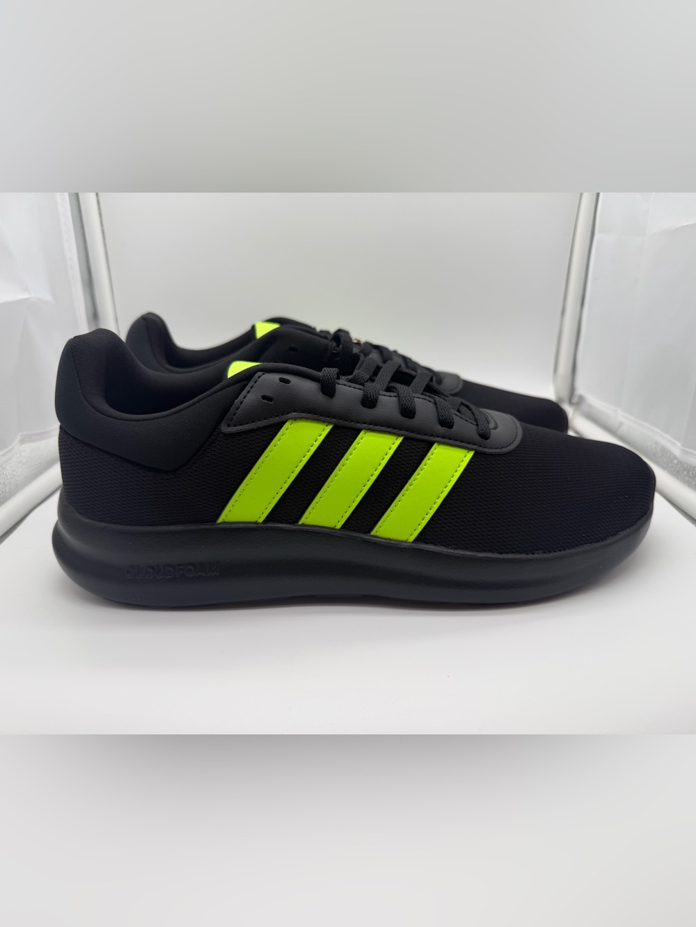 adidas Lite Racer 4.0 Men's Black Sneakers with Neon Yellow Stripes